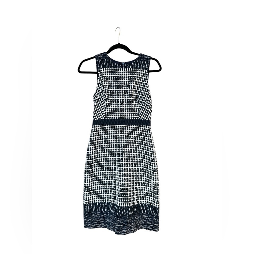 J Crew Navy Blue White Check Tweedy Sheath Dress Size 00 Formal Preppy Workwear